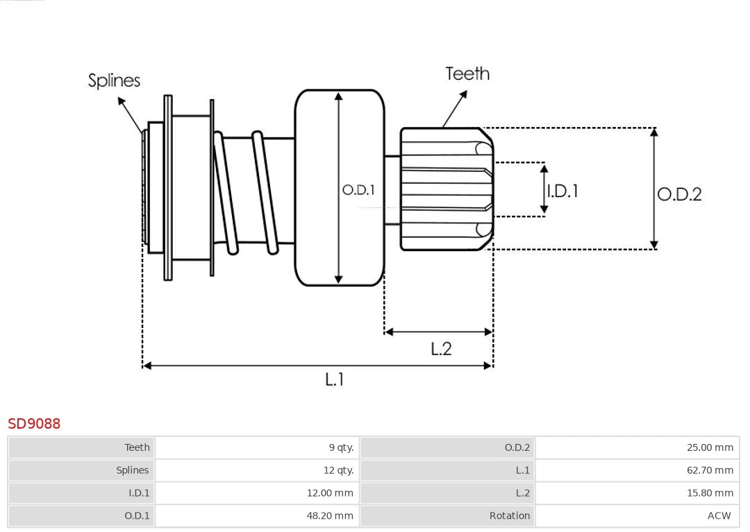 AS-PL SD9088 Freewheel Gear, starter