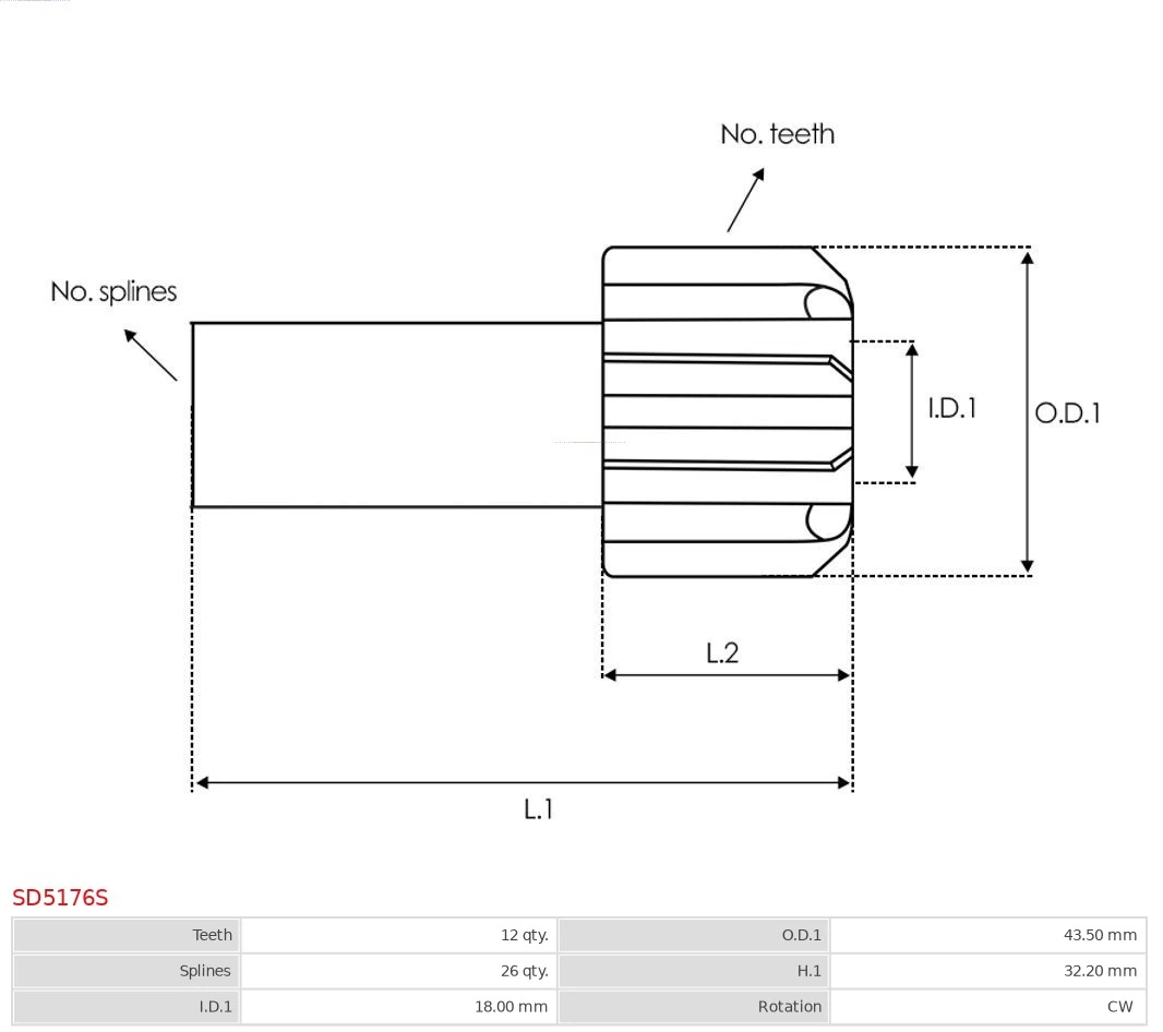 Freewheel Gear, starter Brand new AS-PL SD5176S
