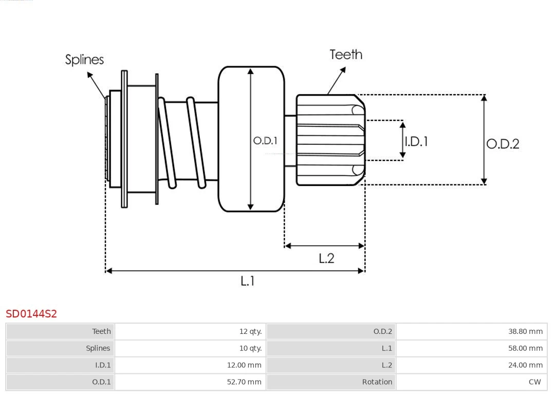 AS-PL SD0144S2 Freewheel Gear, starter