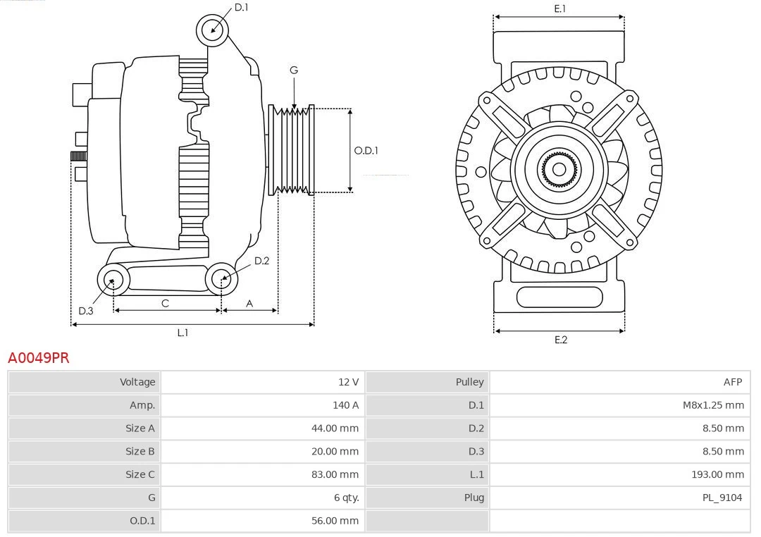 Alternator Remanufactured AS-PL A0049PR