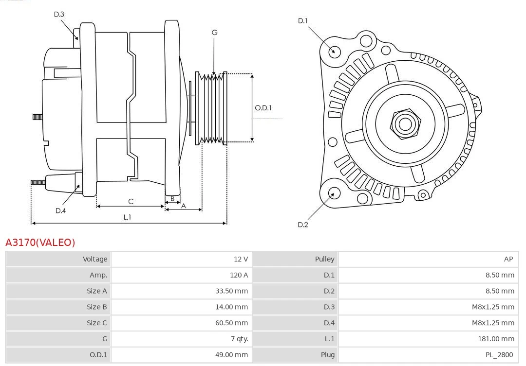 Alternator Brand new Valeo A3170(VALEO)
