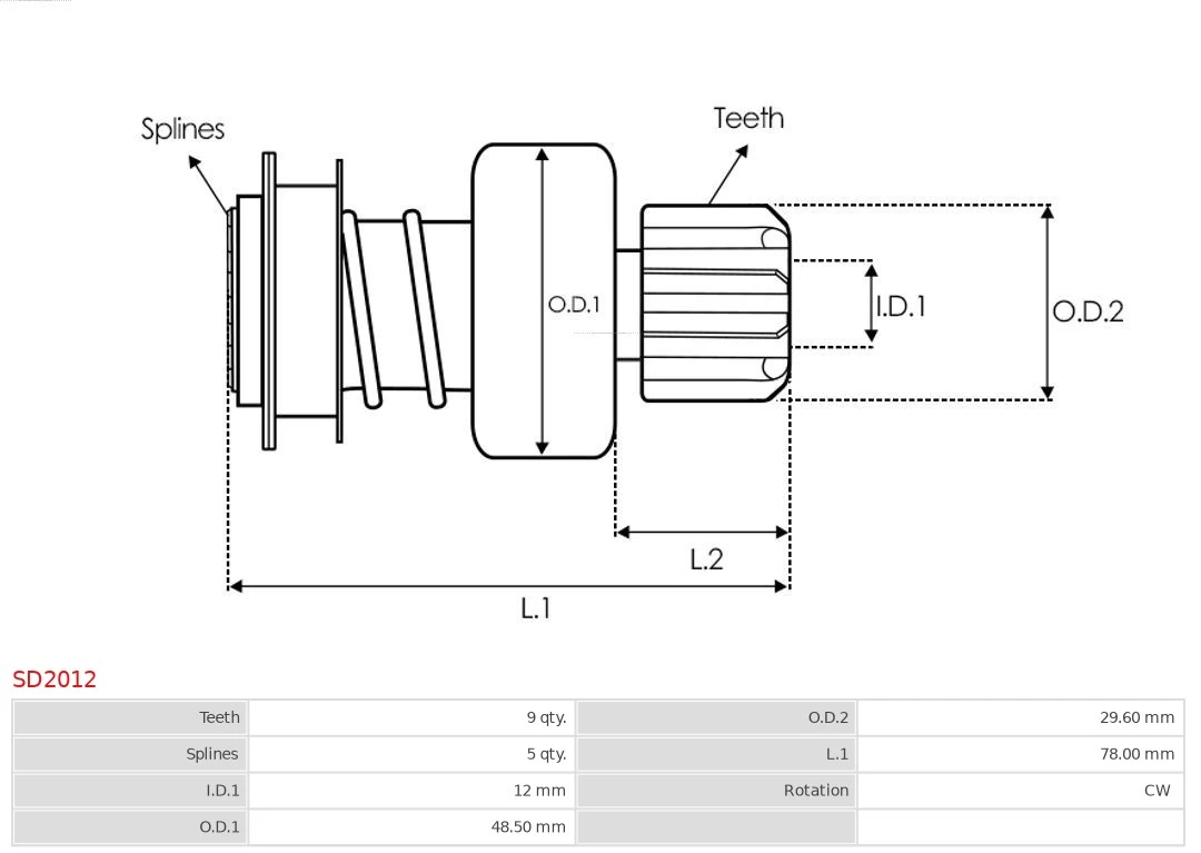 AS-PL SD2012 Freewheel Gear, starter