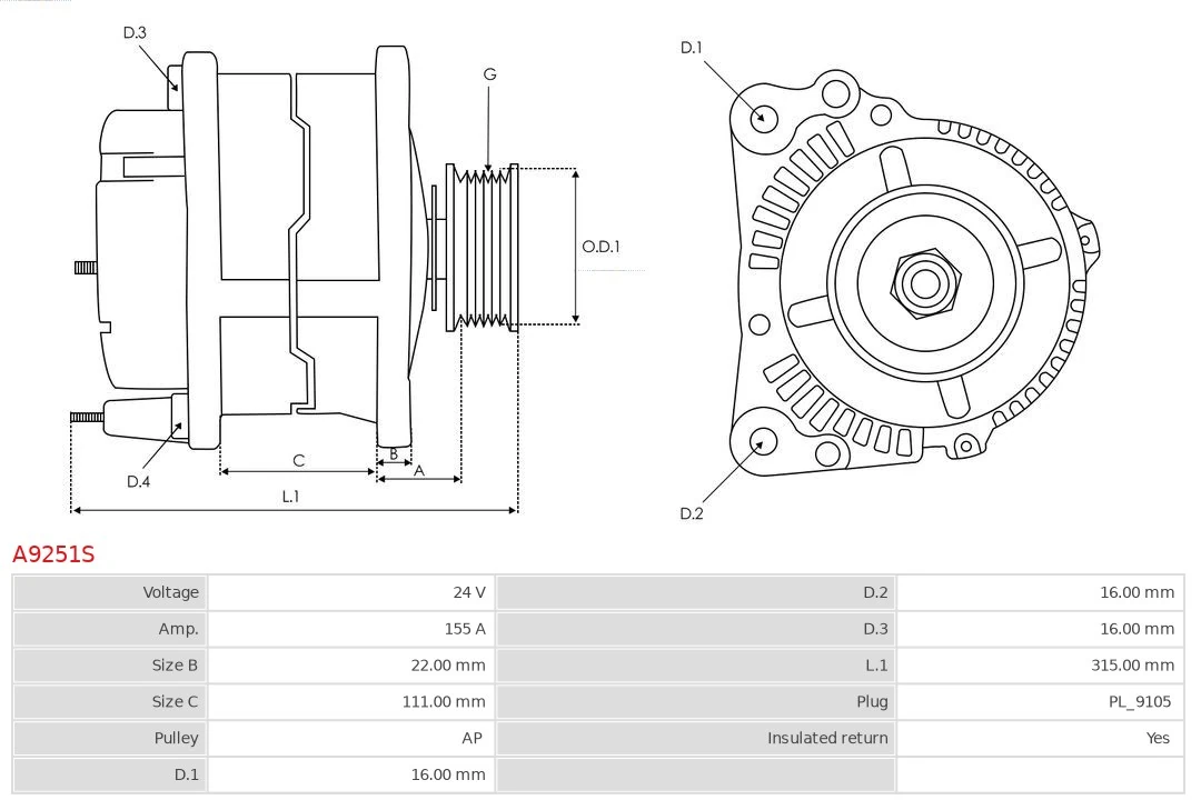AS-PL A9251S Alternator