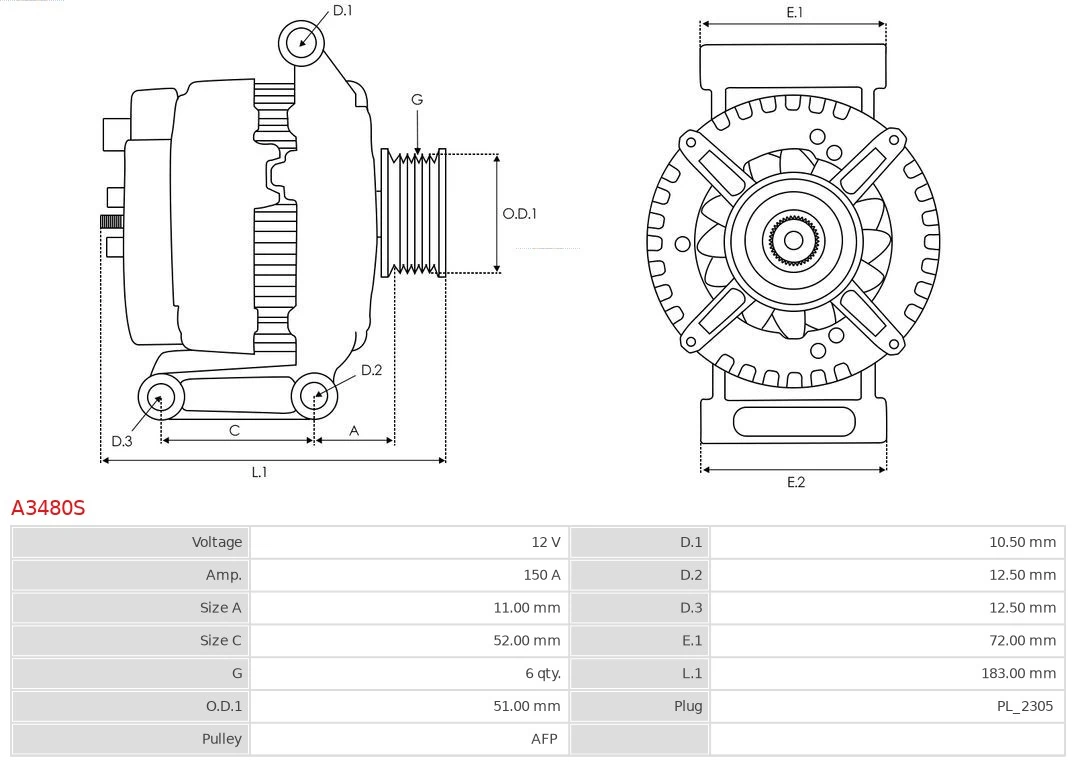 AS-PL A3480S Alternator