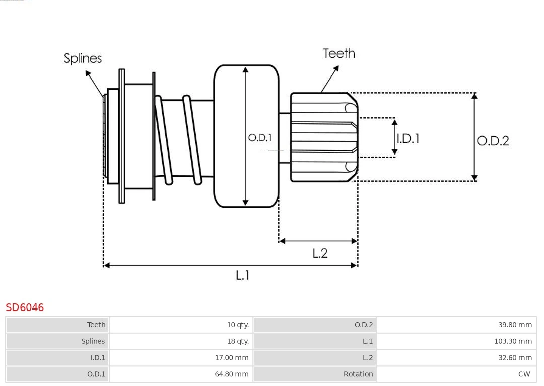 AS-PL SD6046 Freewheel Gear, starter