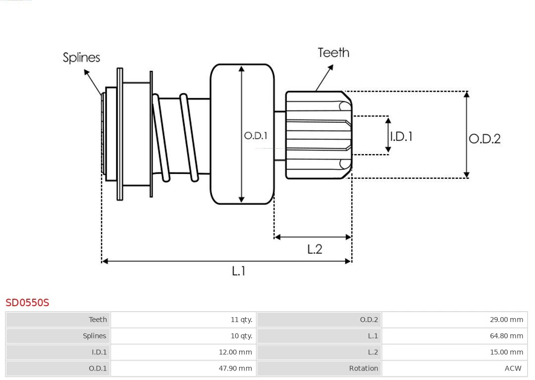 AS-PL SD0550S Freewheel Gear, starter
