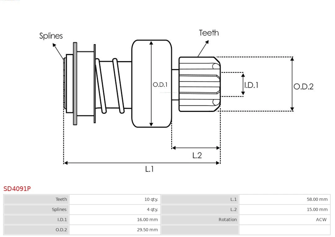 AS-PL SD4091P Freewheel Gear, starter