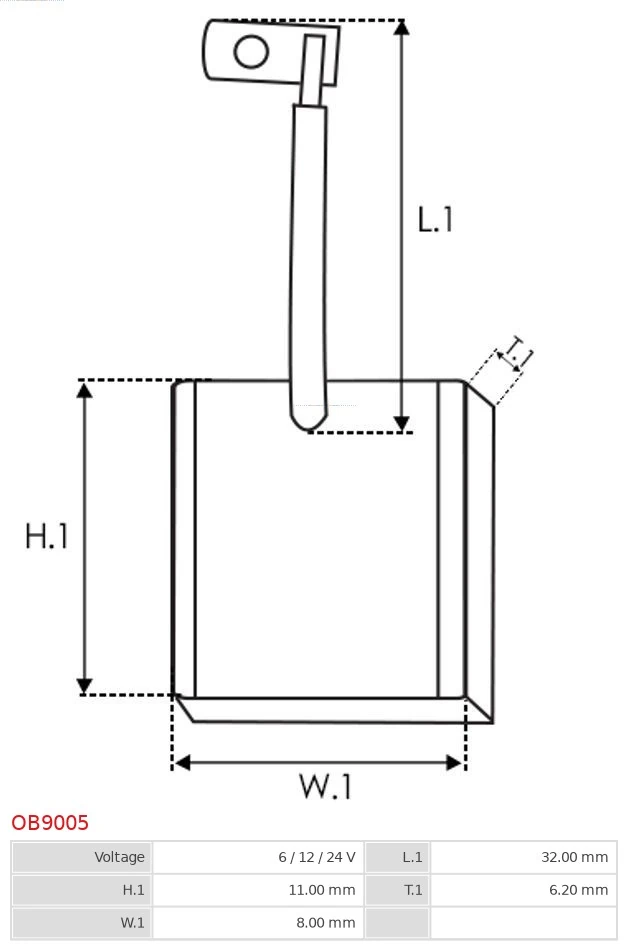 Carbon Brush, alternator Brand new AS-PL OB9005