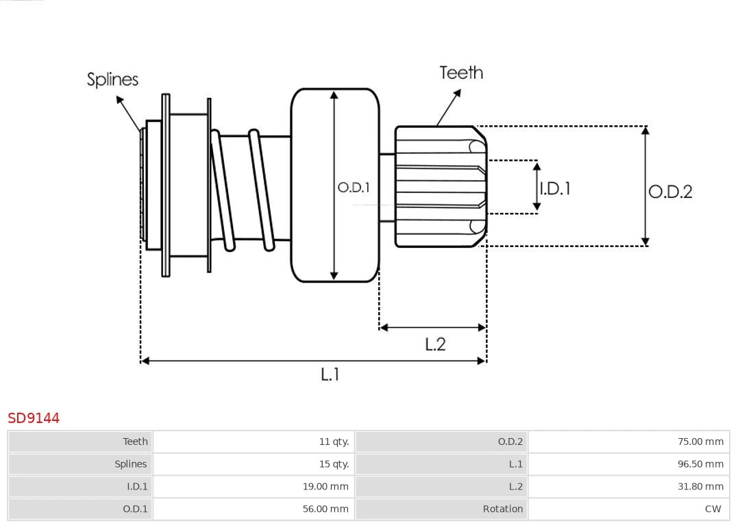 AS-PL SD9144 Freewheel Gear, starter