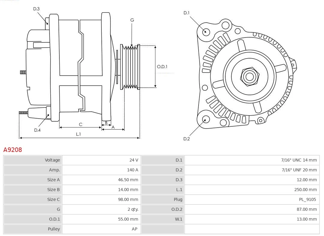 AS-PL A9208 Alternator
