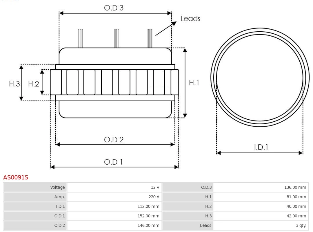AS-PL AS0091S Stator, alternator