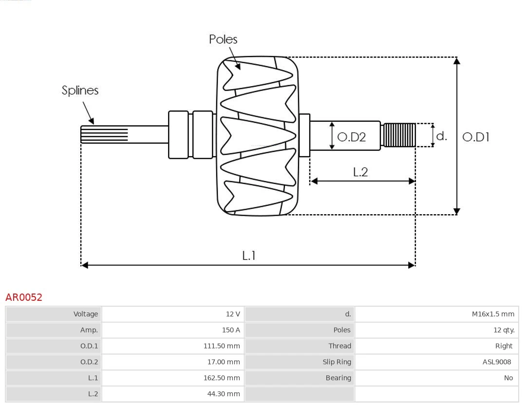 AS-PL AR0052 Rotor, alternator