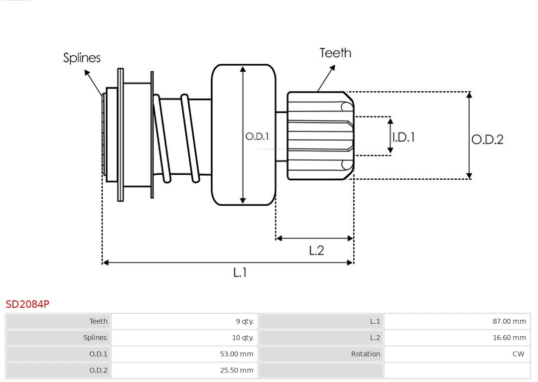 AS-PL SD2084P Freewheel Gear, starter