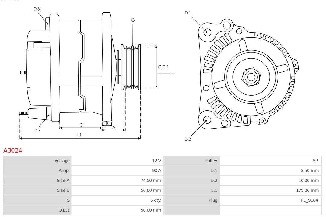Alternator Brand new AS-PL A3024
