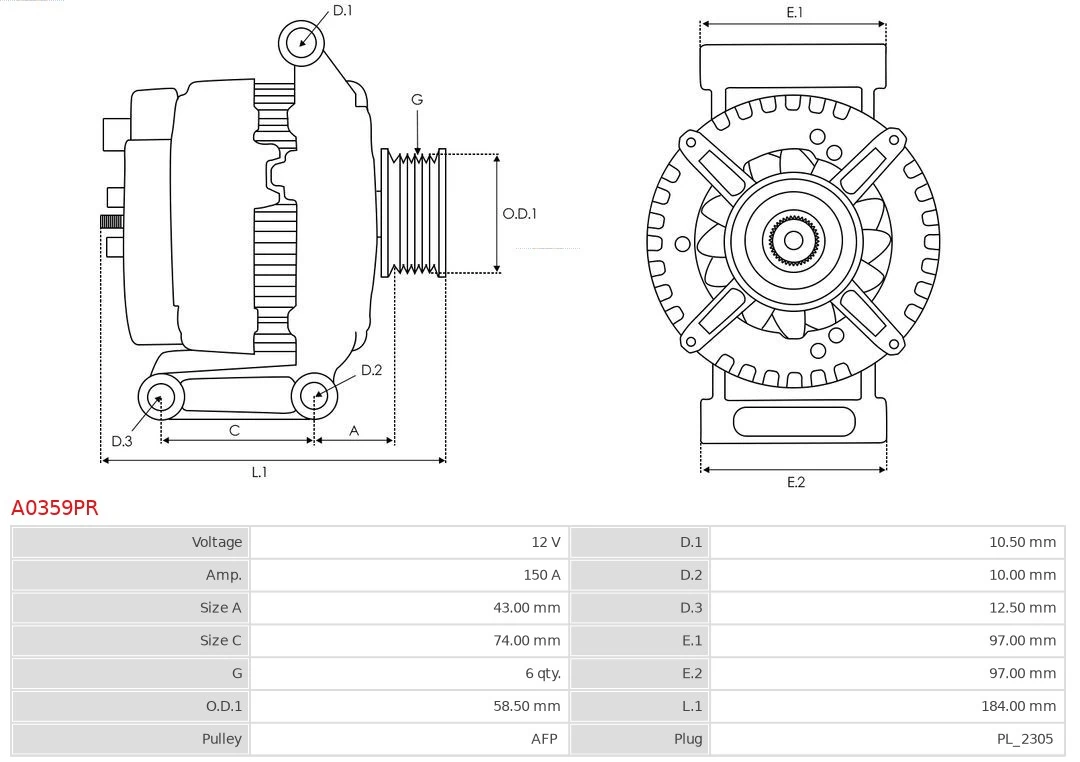 Alternator Remanufactured AS-PL A0359PR
