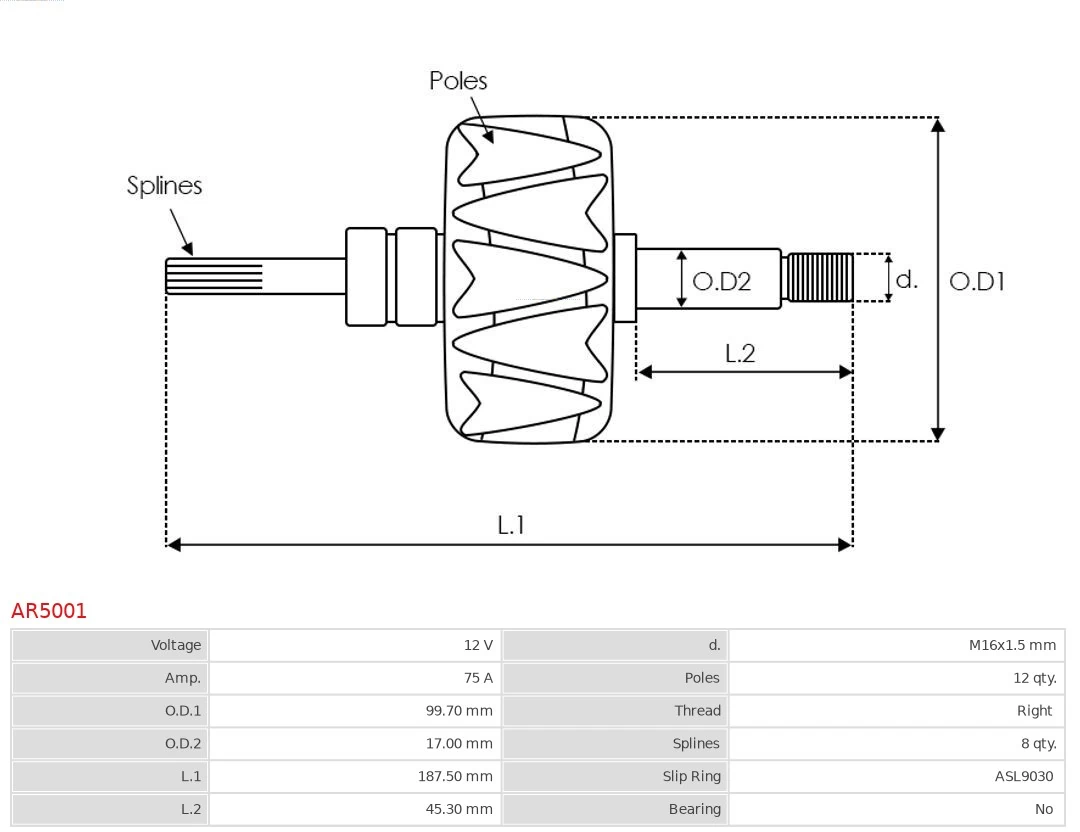 Rotor, alternator Brand new AS-PL AR5001