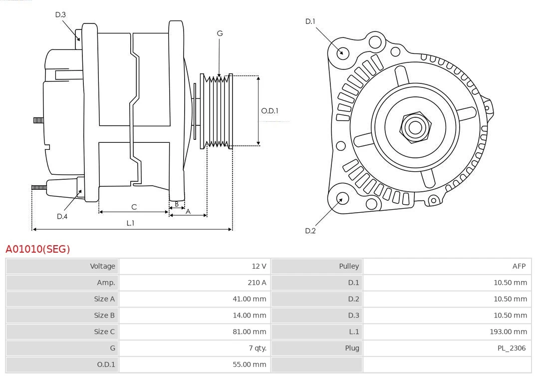 Alternator Brand new SEG Automotive A01010(SEG)