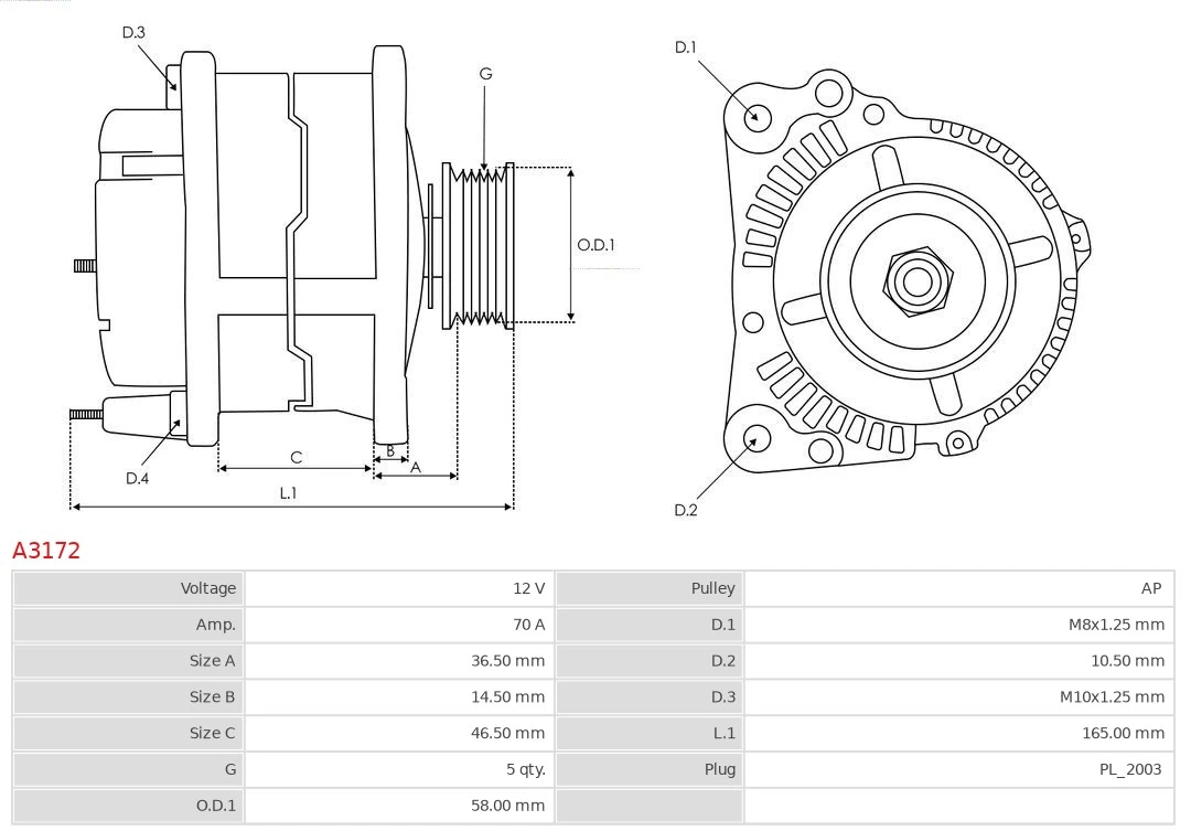 Alternator Brand new AS-PL A3172