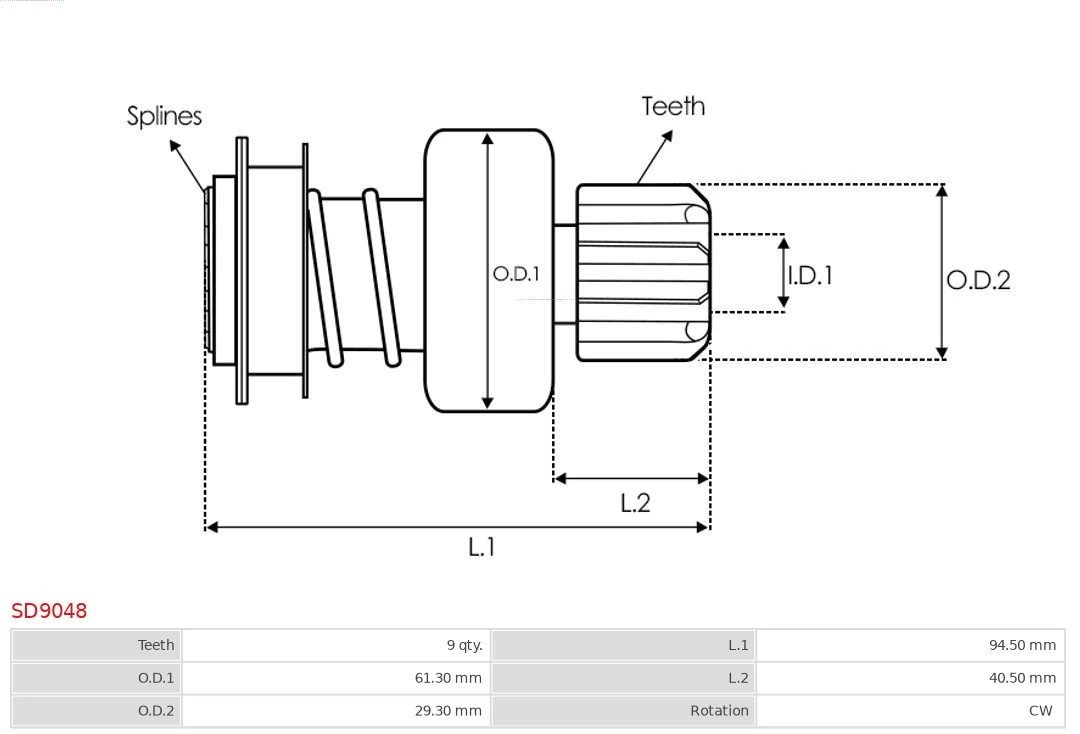 Freewheel Gear, starter Brand new AS-PL SD9048