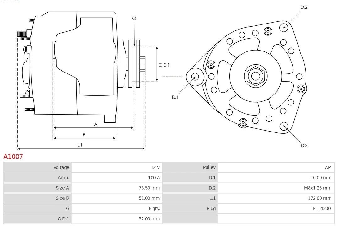 AS-PL A1007 Alternator