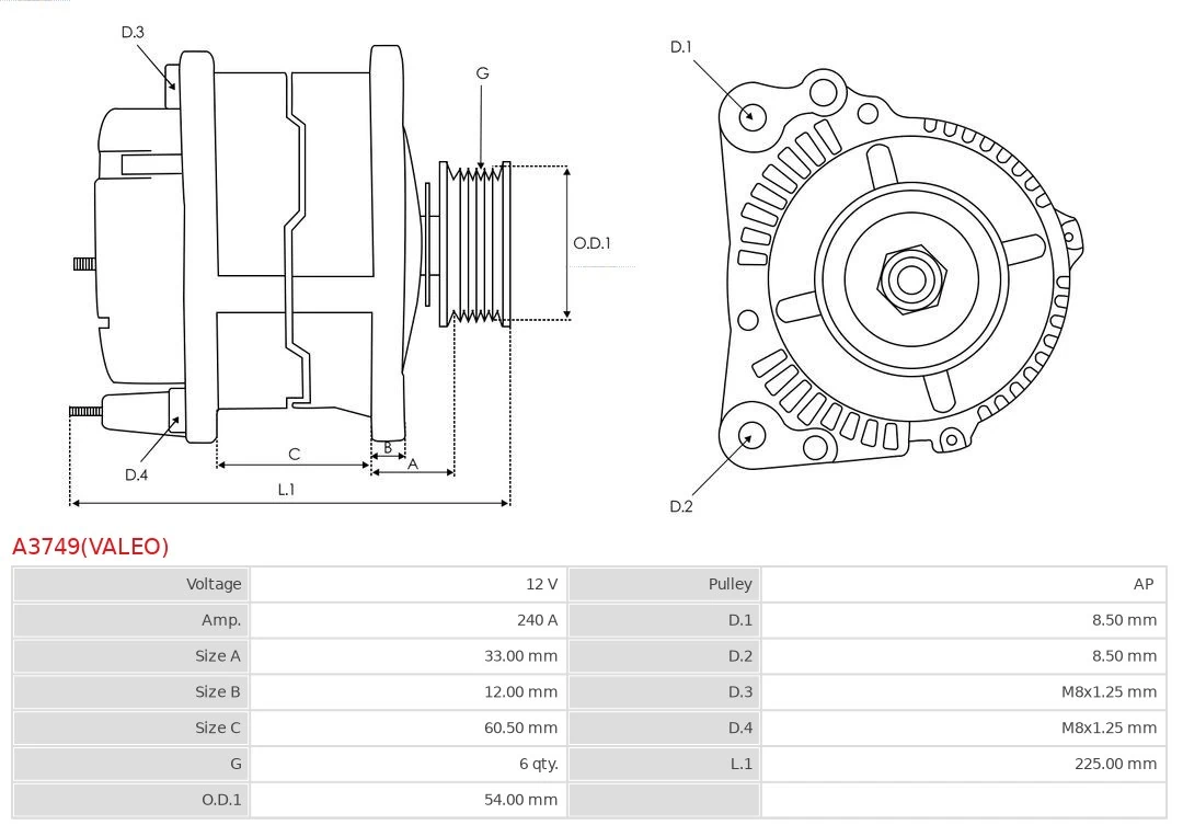 Alternator Brand new Valeo A3749(VALEO)