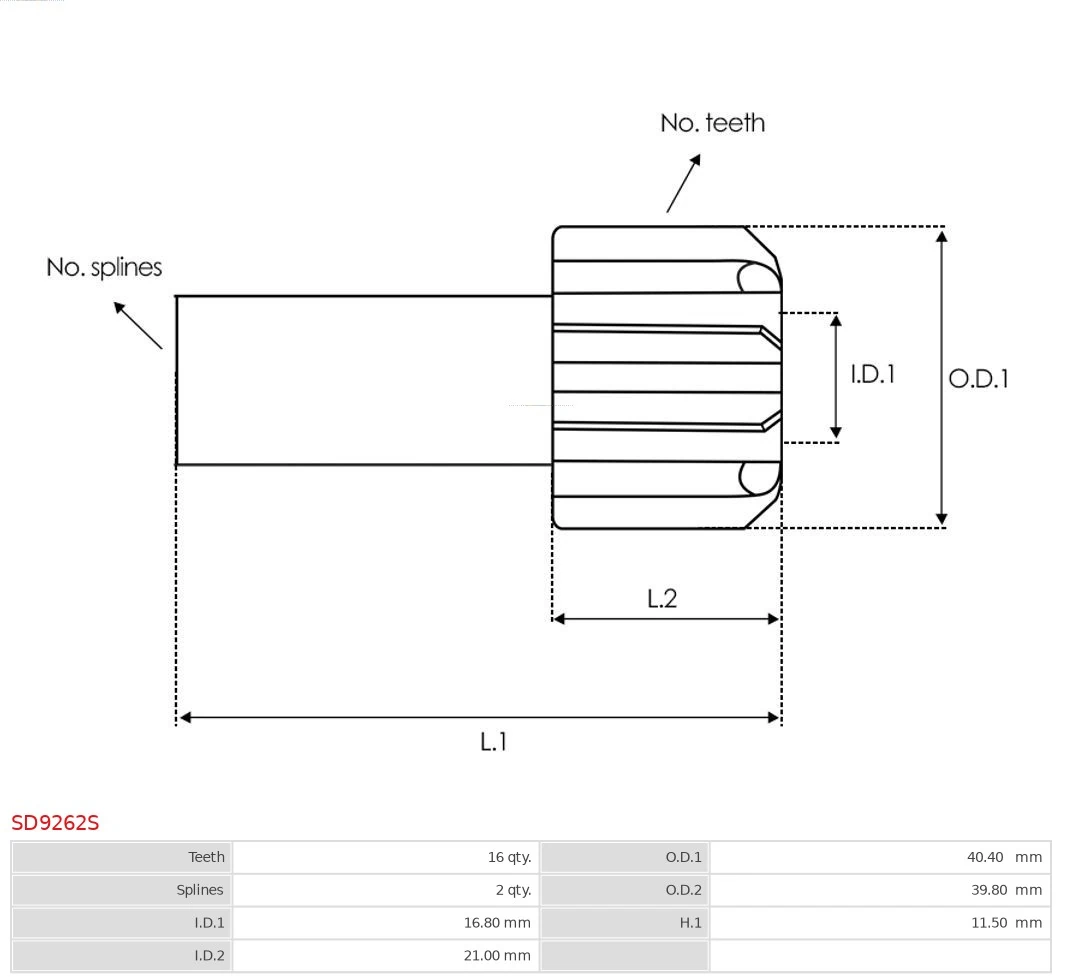 Freewheel Gear, starter Brand new AS-PL SD9262S