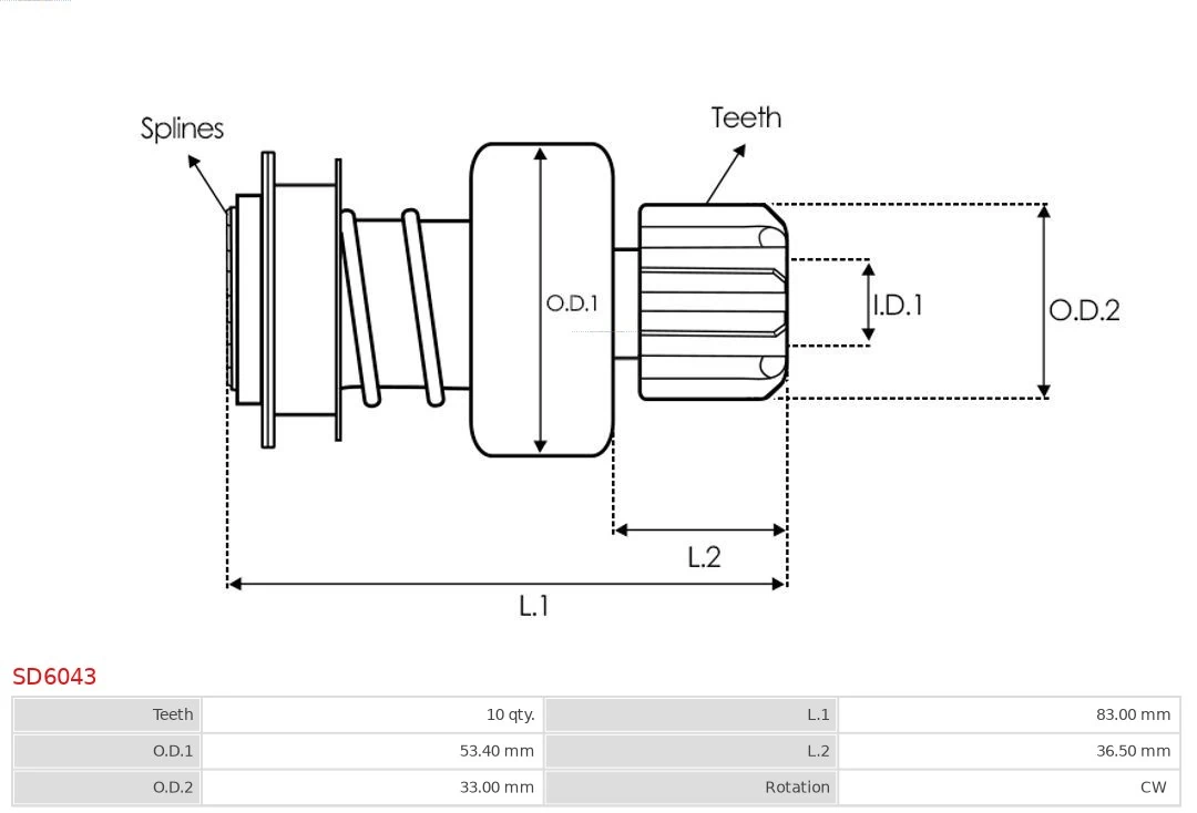 AS-PL SD6043 Freewheel Gear, starter