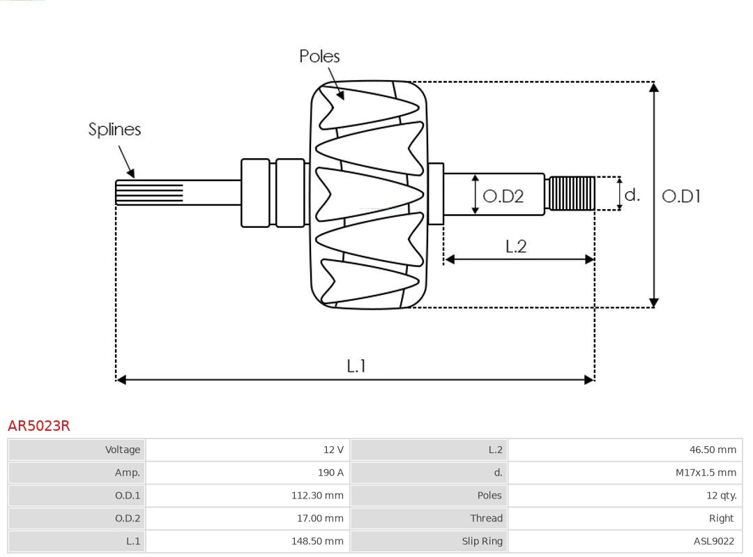 Rotor, alternator Remanufactured AS-PL AR5023R