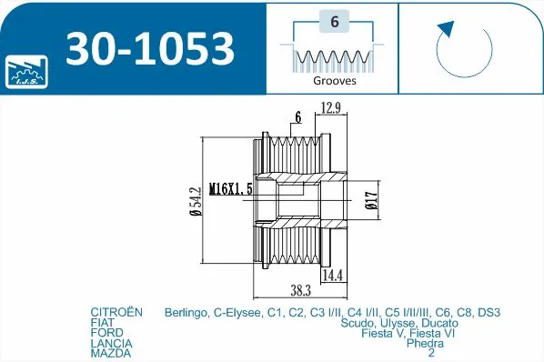 発電機フリーホイール Technology & Quality, Made in Spain 30-1053