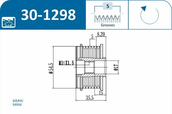 IJS GROUP 30-1298 Alternator Freewheel Clutch