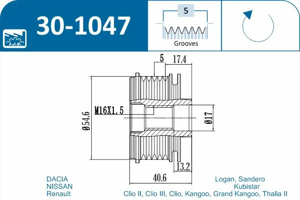 Alternator Freewheel Clutch Technology & Quality, Made in Spain 30-1047