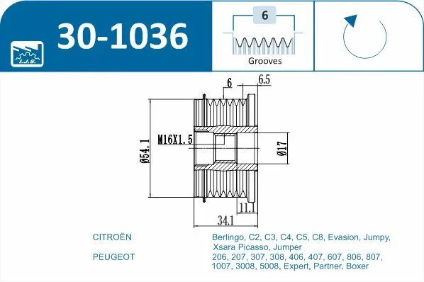 IJS GROUP 30-1036 Alternator Freewheel Clutch