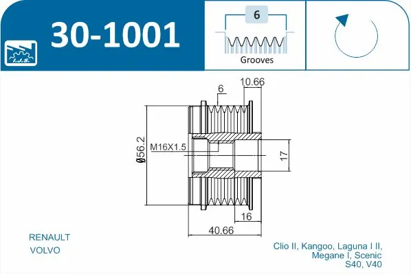 Alternator Freewheel Clutch Technology & Quality, Made in Spain 30-1001