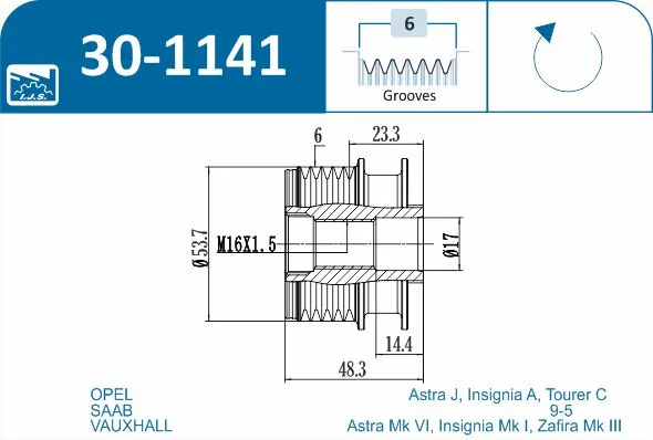 Alternator Freewheel Clutch Technology & Quality, Made in Spain 30-1141