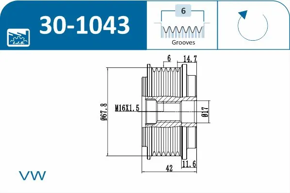 Alternator Freewheel Clutch Technology & Quality, Made in Spain 30-1043
