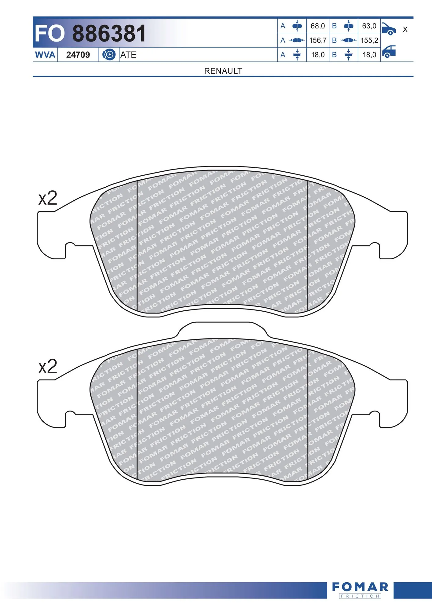 Brake Pad Set, disc brake FO 886381