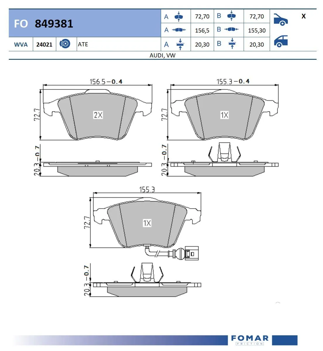 Brake Pad Set, disc brake FO 849381