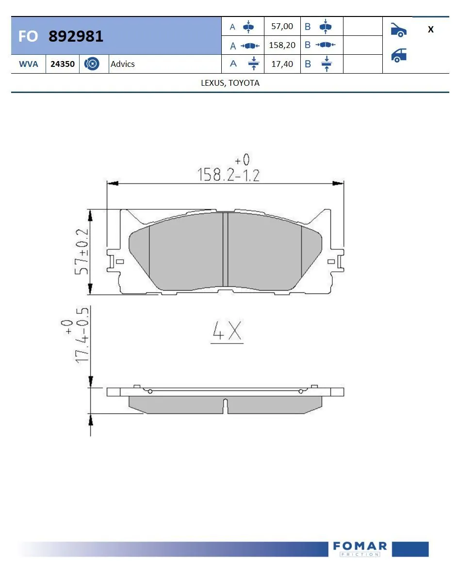 Brake Pad Set, disc brake FO 892981