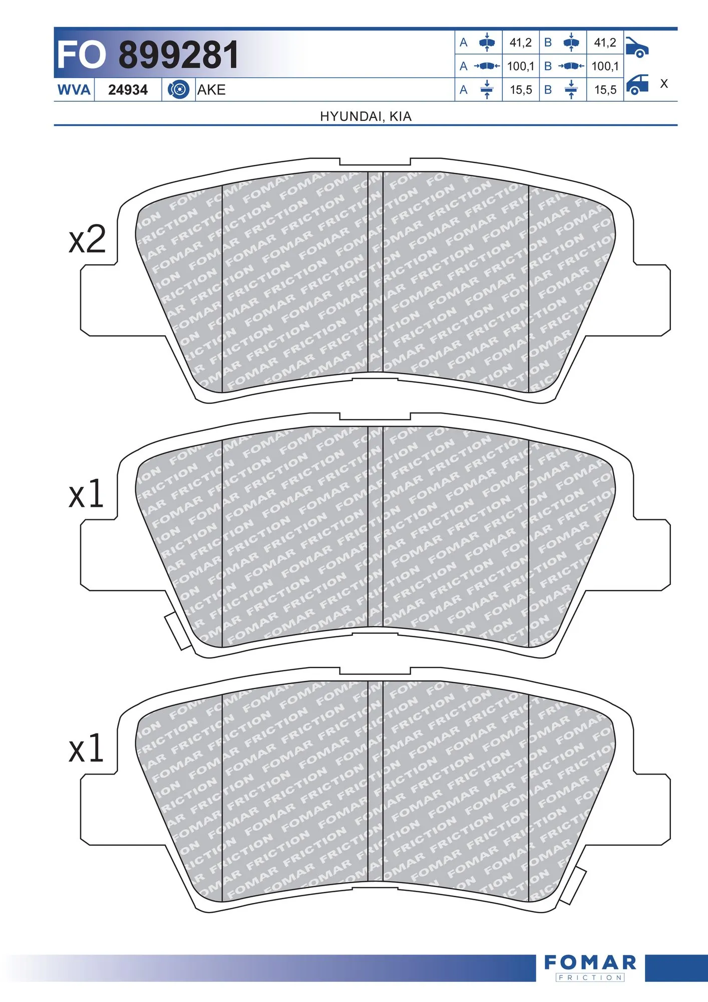 Brake Pad Set, disc brake FO 899281