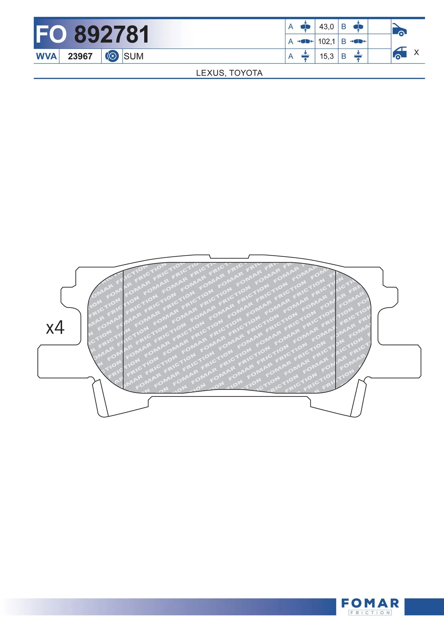 Brake Pad Set, disc brake FO 892781