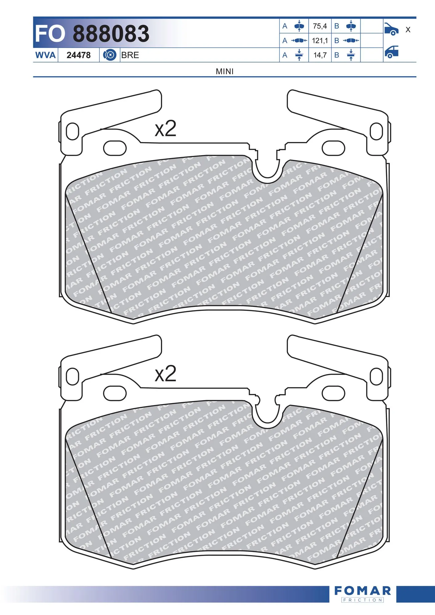 Brake Pad Set, disc brake FO 888083
