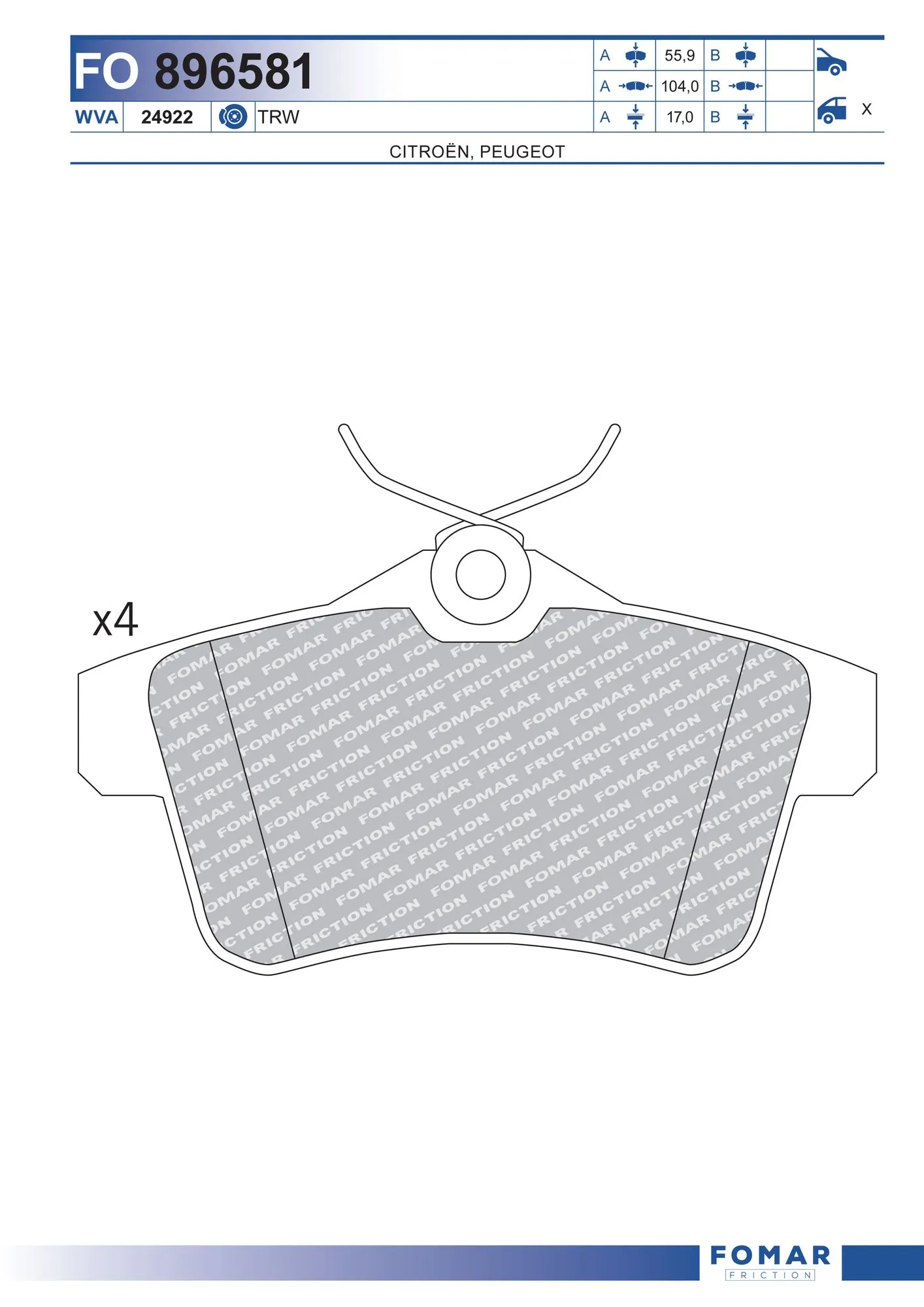 Brake Pad Set, disc brake FO 896581