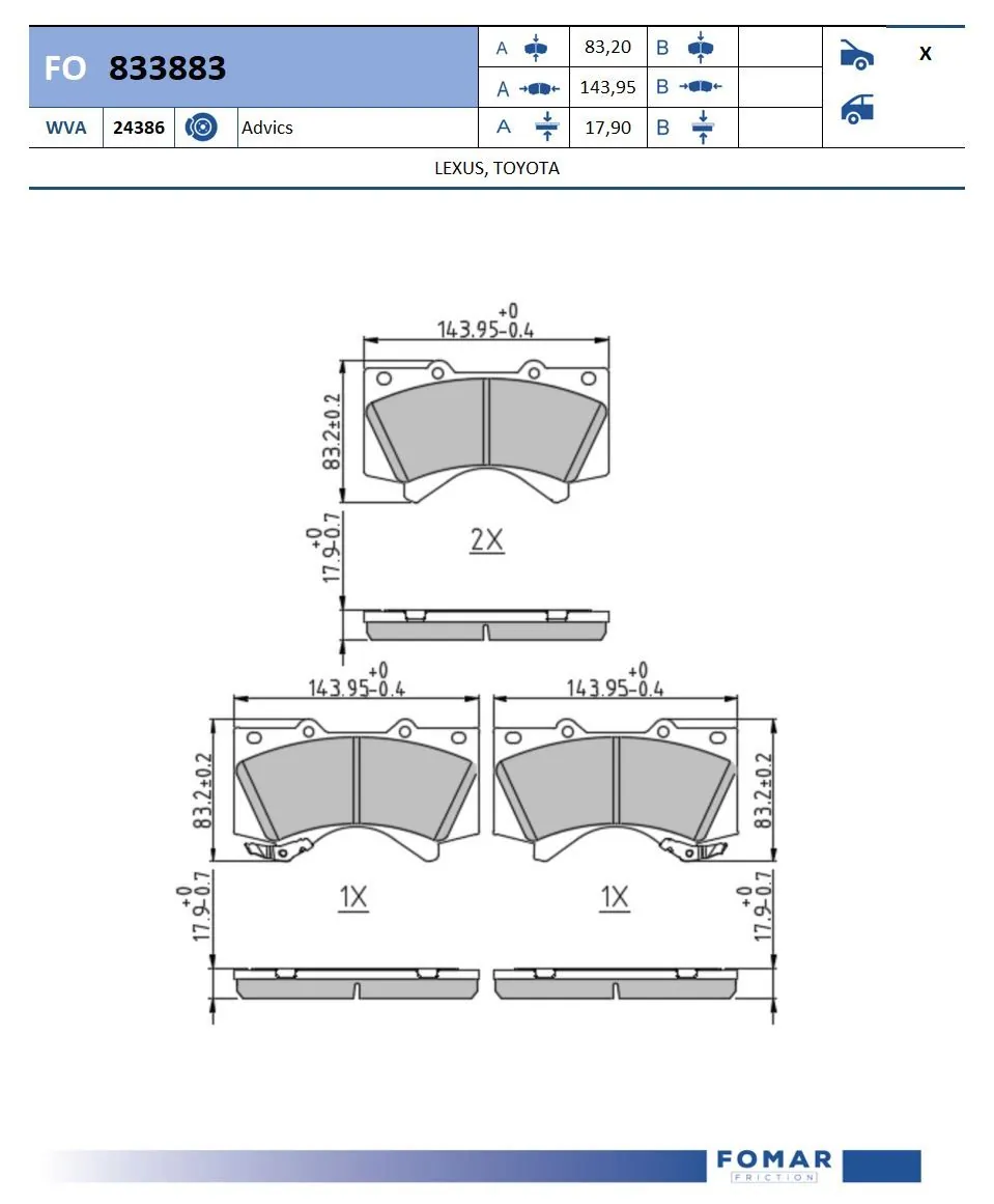 Brake Pad Set, disc brake FO 833883