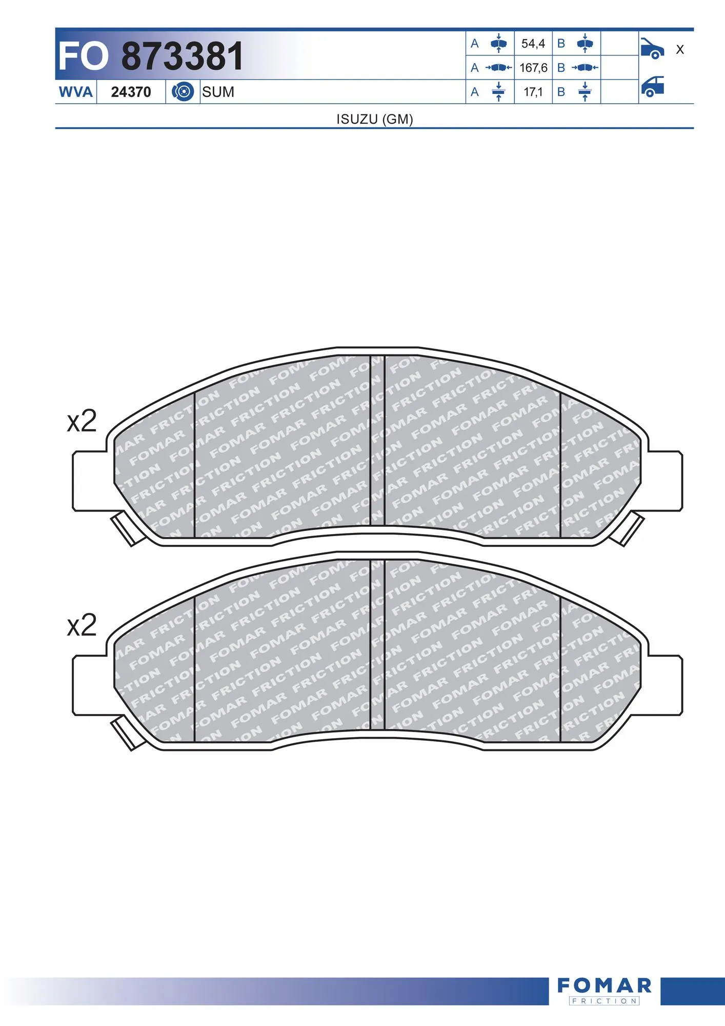 Brake Pad Set, disc brake FO 873381