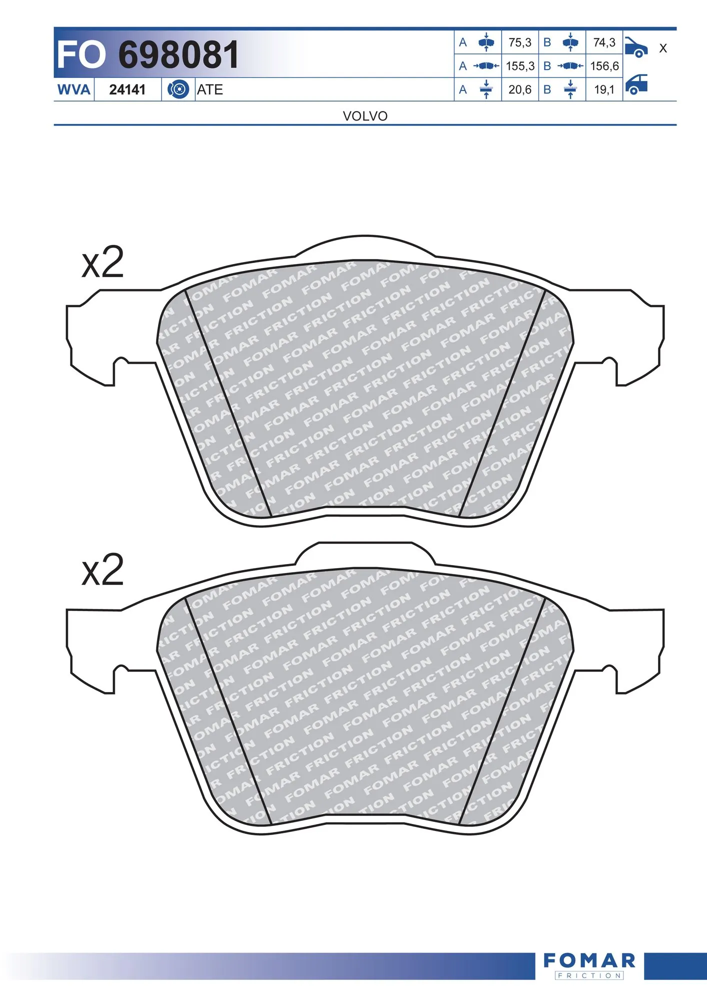 Brake Pad Set, disc brake FO 698081
