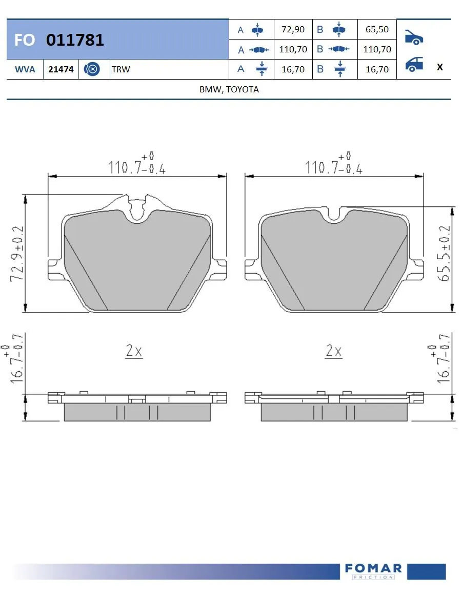 Brake Pad Set, disc brake FO 011781