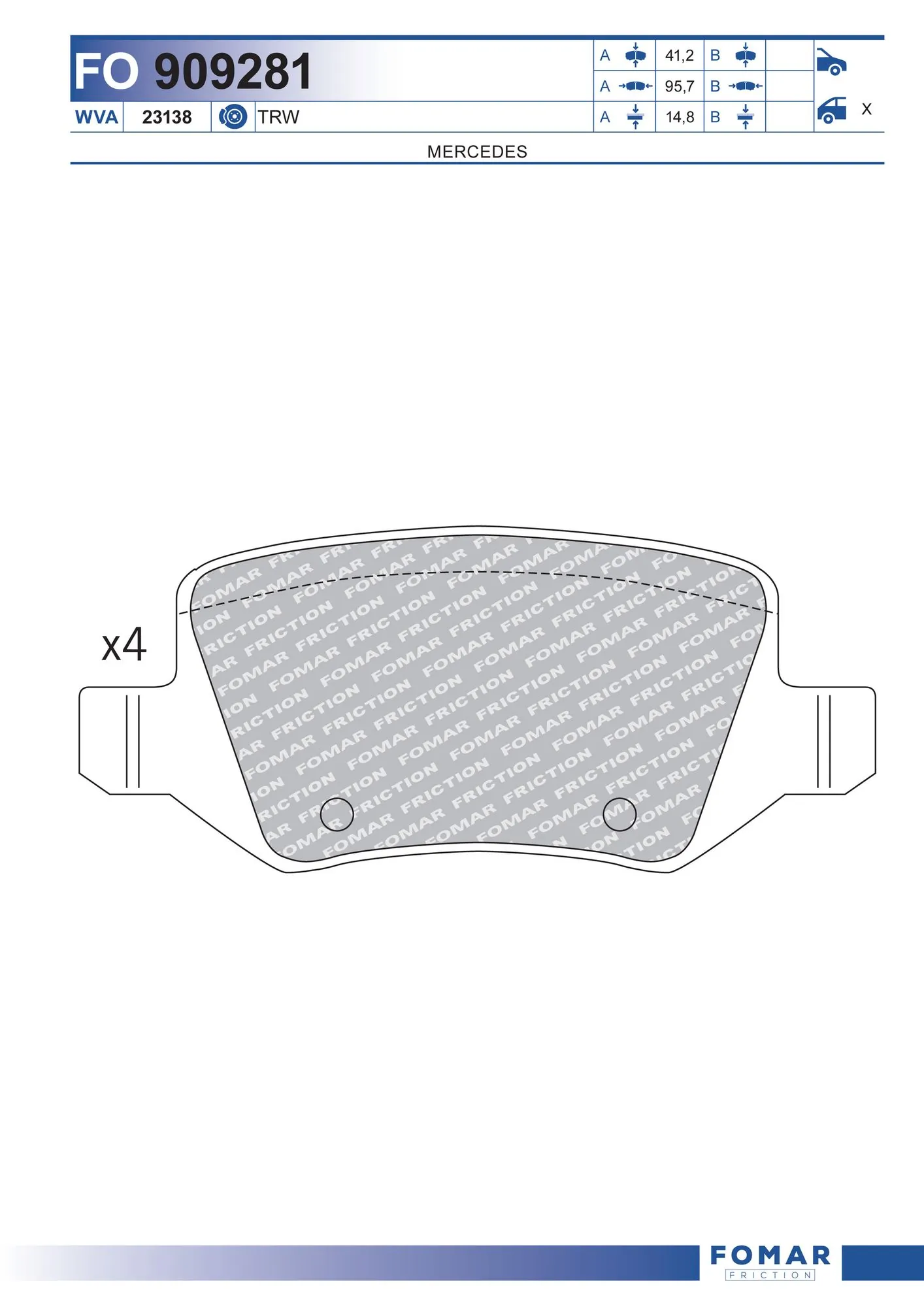 Brake Pad Set, disc brake FO 909281