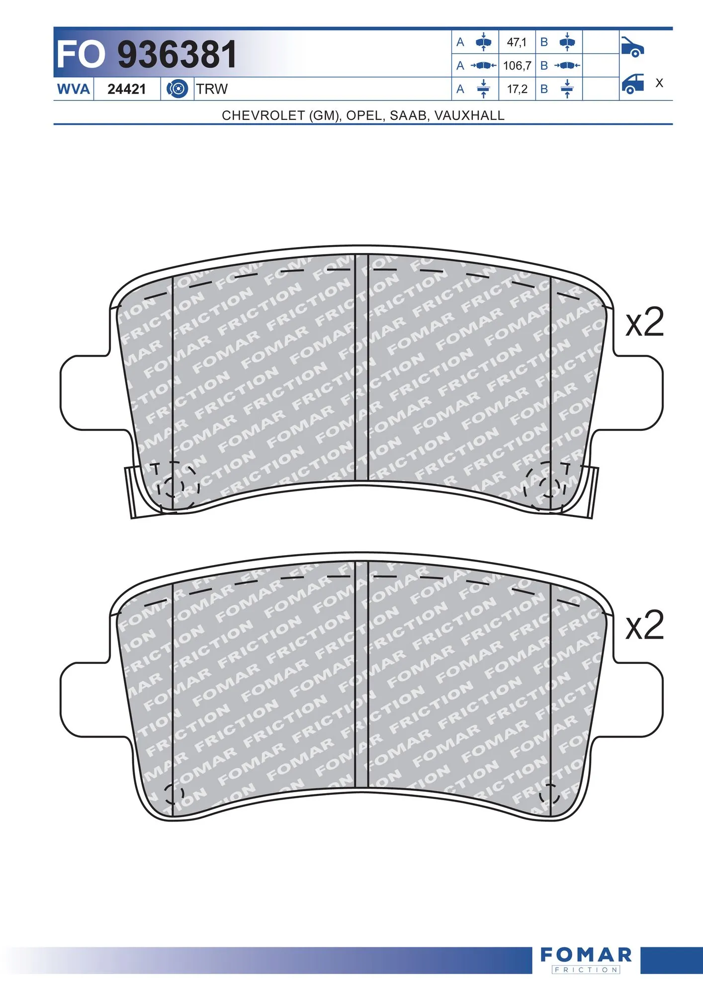 Brake Pad Set, disc brake FO 936381