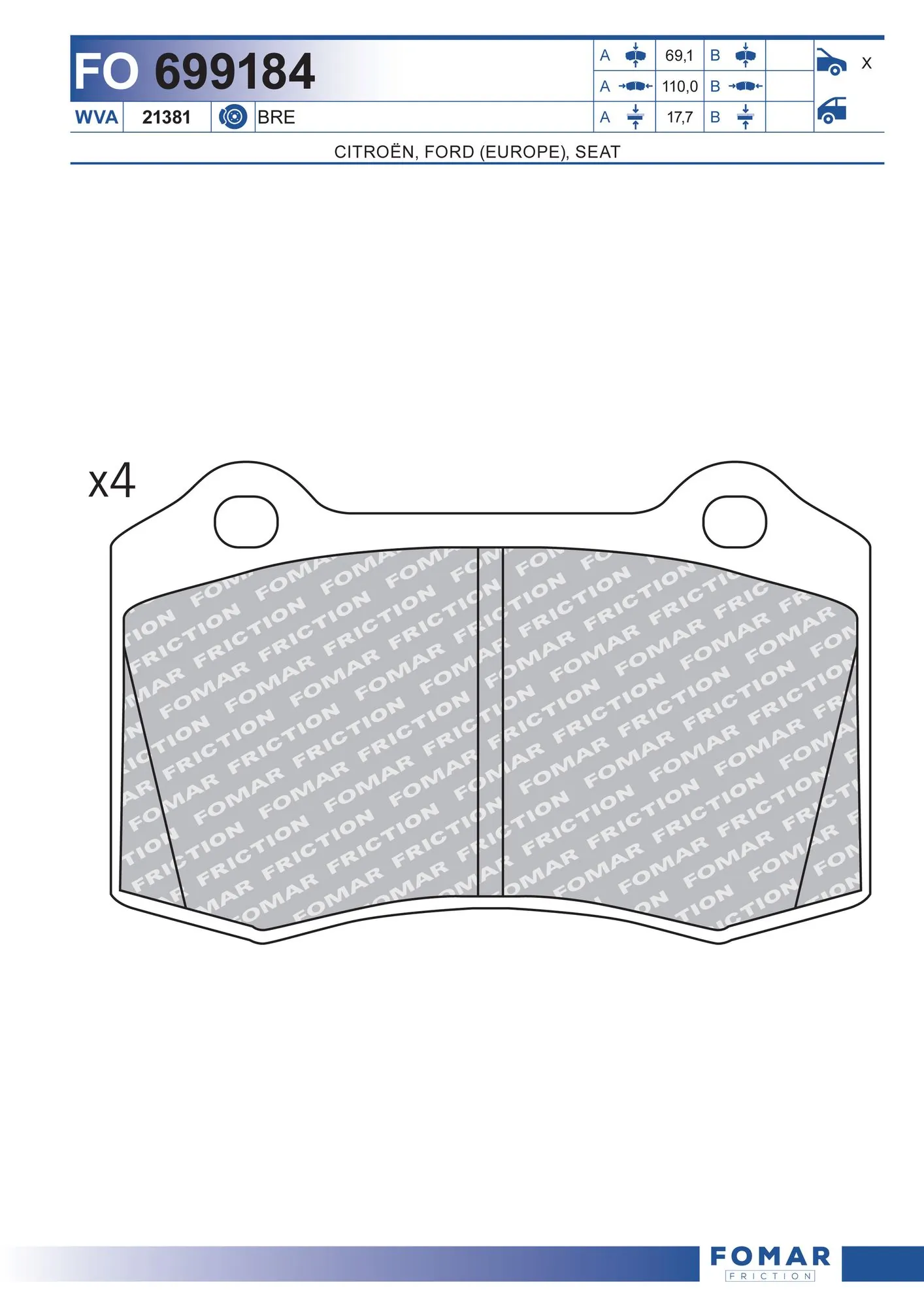 Brake Pad Set, disc brake FO 699184