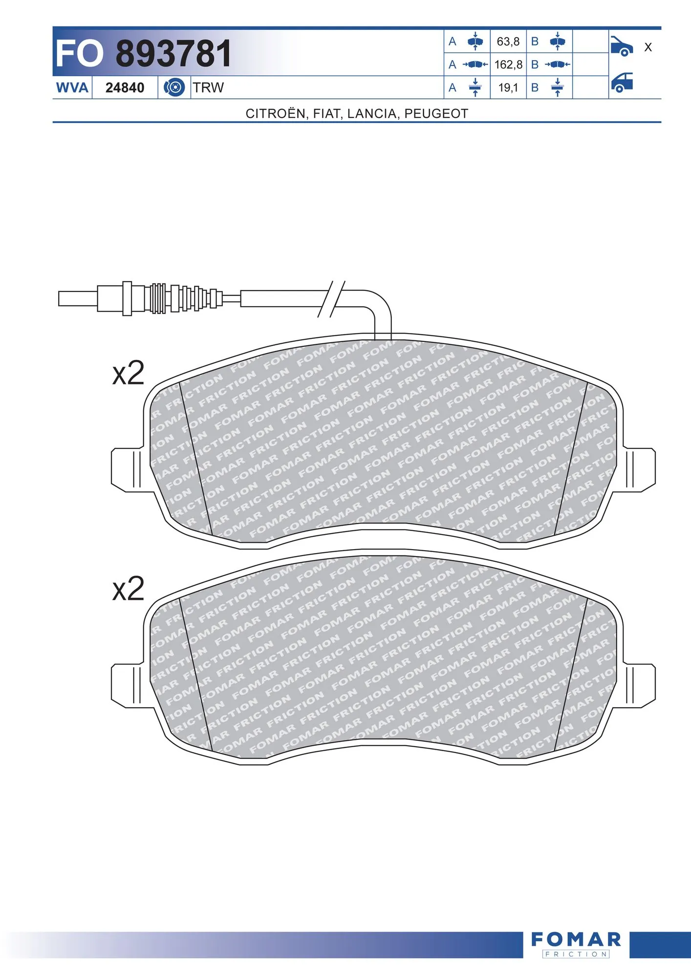 Brake Pad Set, disc brake FO 893781